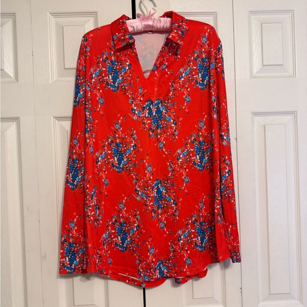 Elegant Red and Blue Floral Women's Blouse‎
